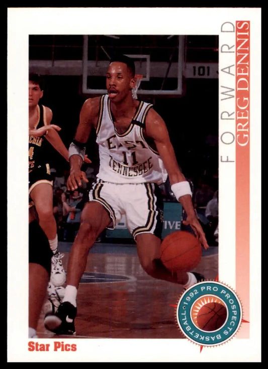 Greg Dennis 1992 Star Pics basketball card featuring Greg Dennis from East Tennessee State Buccaneers