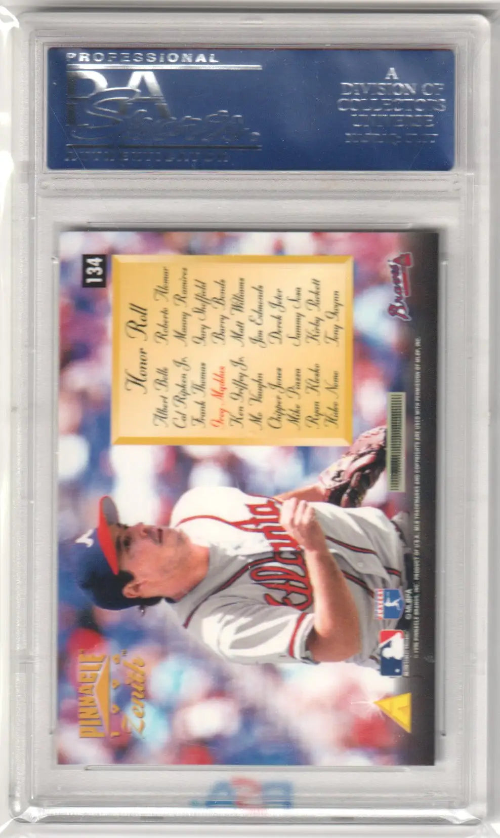 Graded Greg Maddux 1996 Pinnacle Zenith baseball card in PSA 10 GEM MINT from Columbia Hobby