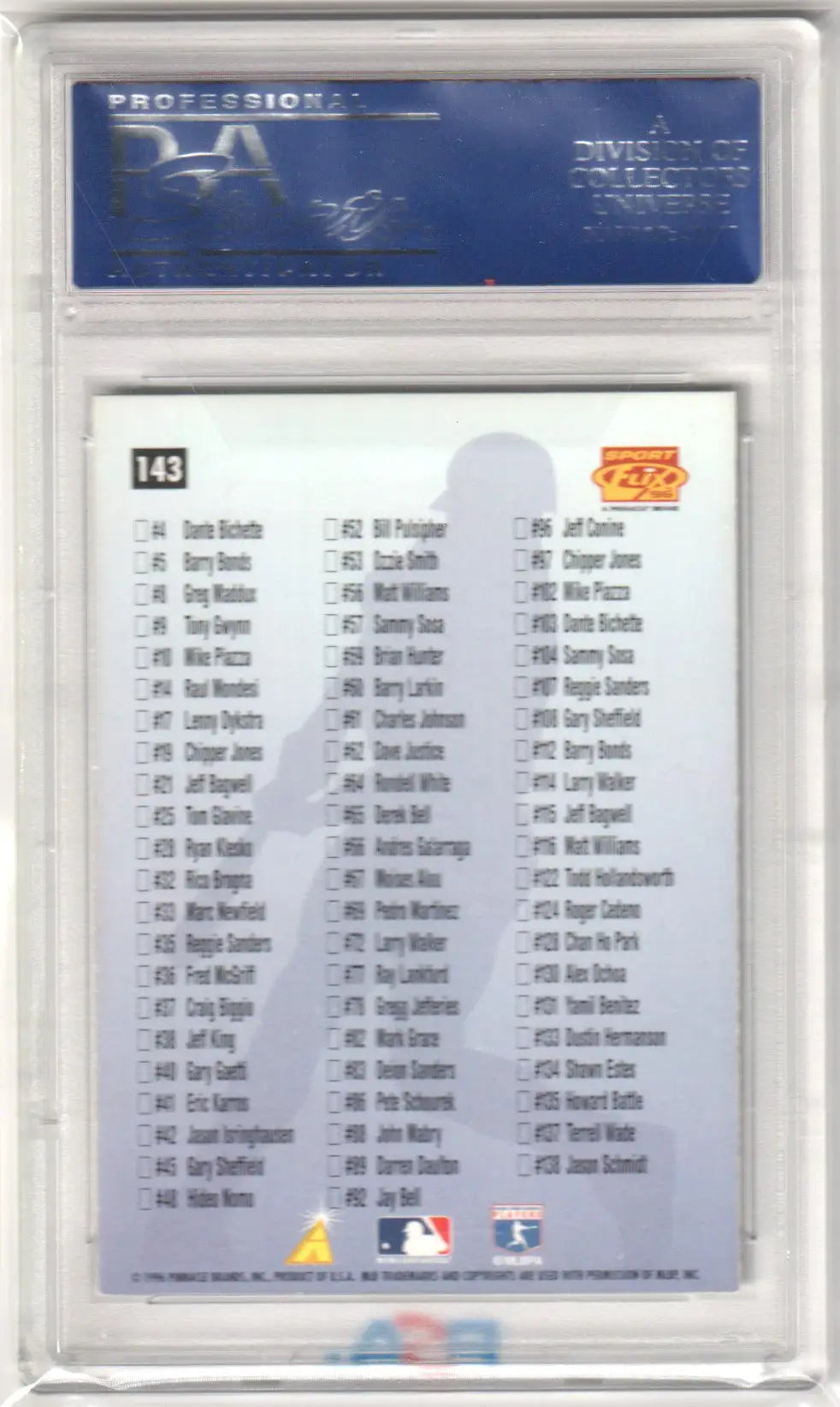 Graded baseball card checklist for GREG MADDUX 1996 Sportflix PSA 10 GEM MINT BRAVES