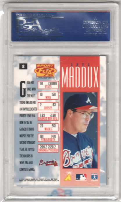 Graded Greg Maddux 1996 Sportflix baseball card PSA 10 Gem Mint from Columbia Hobby