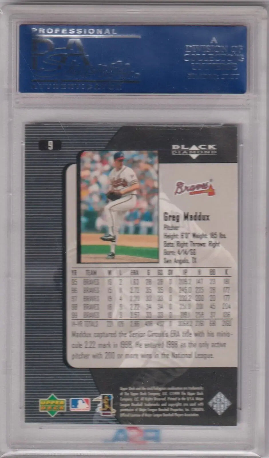 Graded Greg Maddux Black Diamond baseball card from 2000 Upper Deck for Columbia Hobby eBay