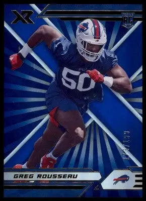 Football player card of Greg Rousseau from 2021 Panini XR Buffalo Bills rookie series