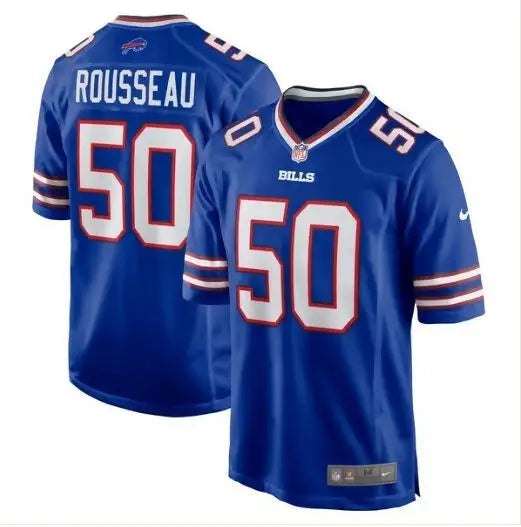 Blue Buffalo Bills Nike Game Player Jersey with Rousseau 50 on the back