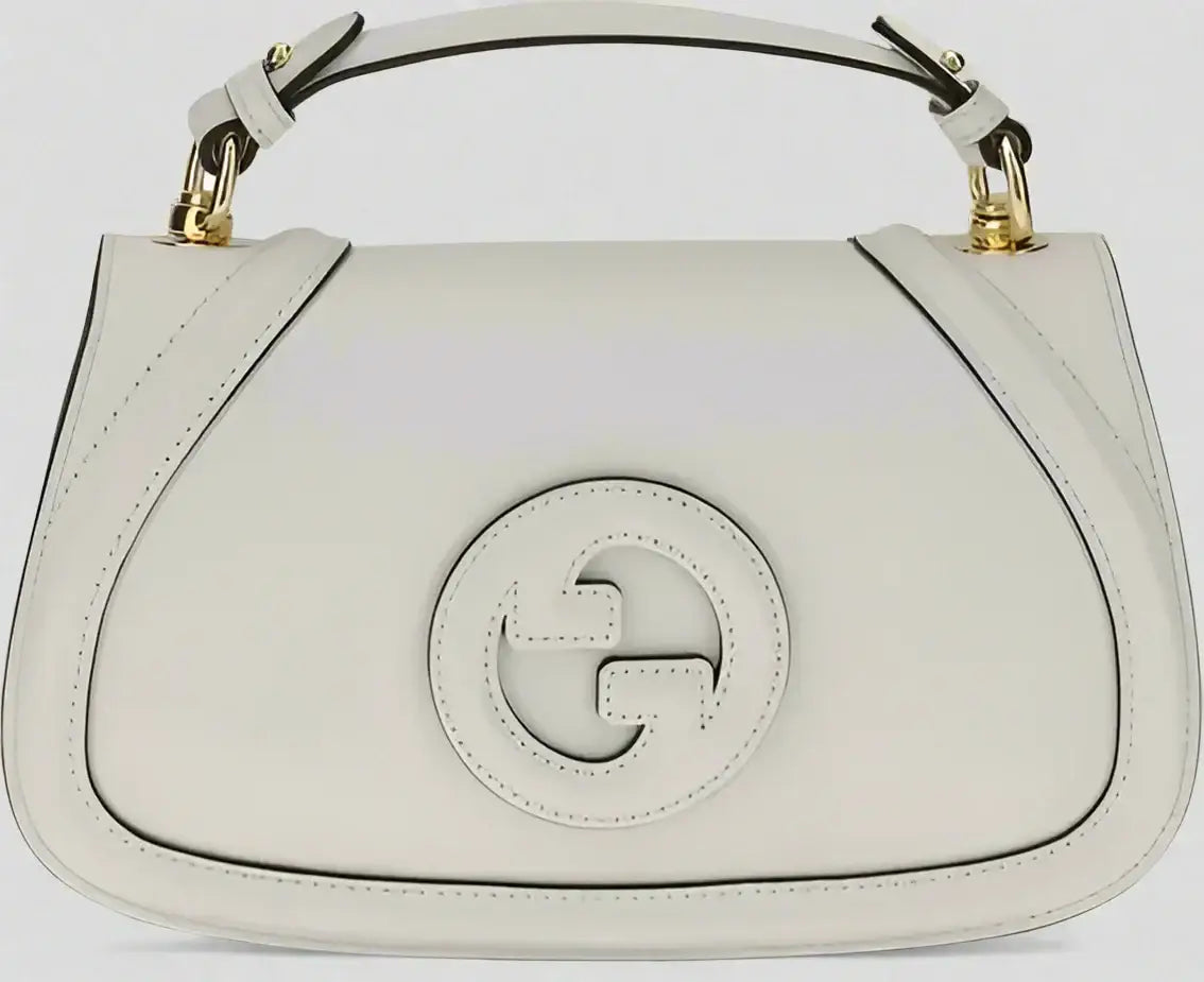 White leather GUCCI Blondie Handbag with top handle and interlocking G logo