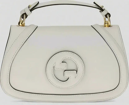 White leather GUCCI Blondie Handbag with top handle and interlocking G logo