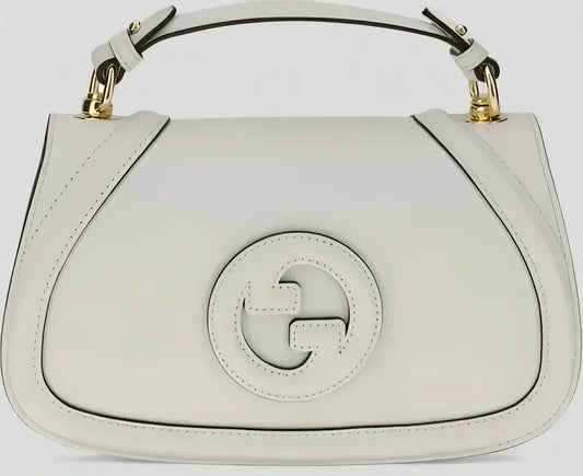 White leather GUCCI Blondie Handbag with top handle and interlocking G logo
