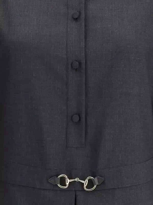 Dark grey linen Gucci Chemisier black short dress with button-up placket and horse-bit detail