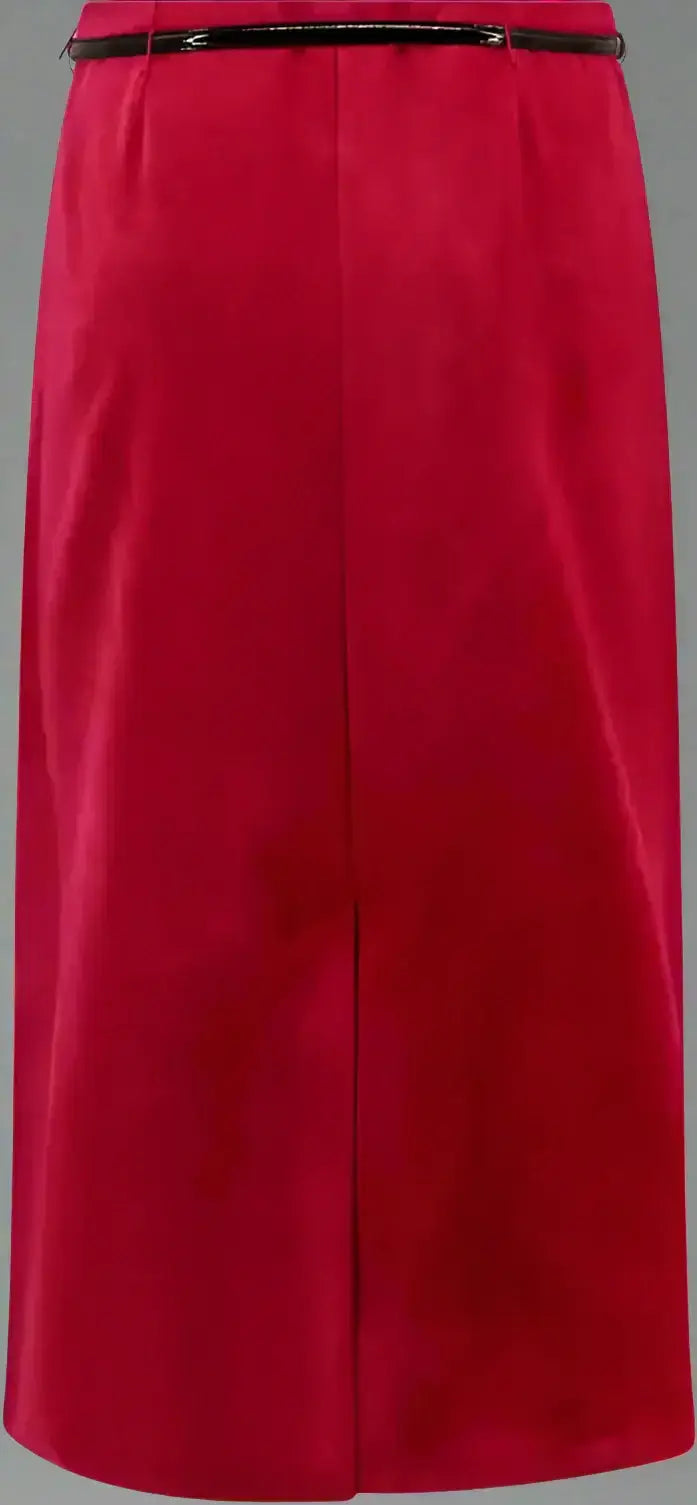 Red velvet bloom midi skirt with removable black patent leather belt