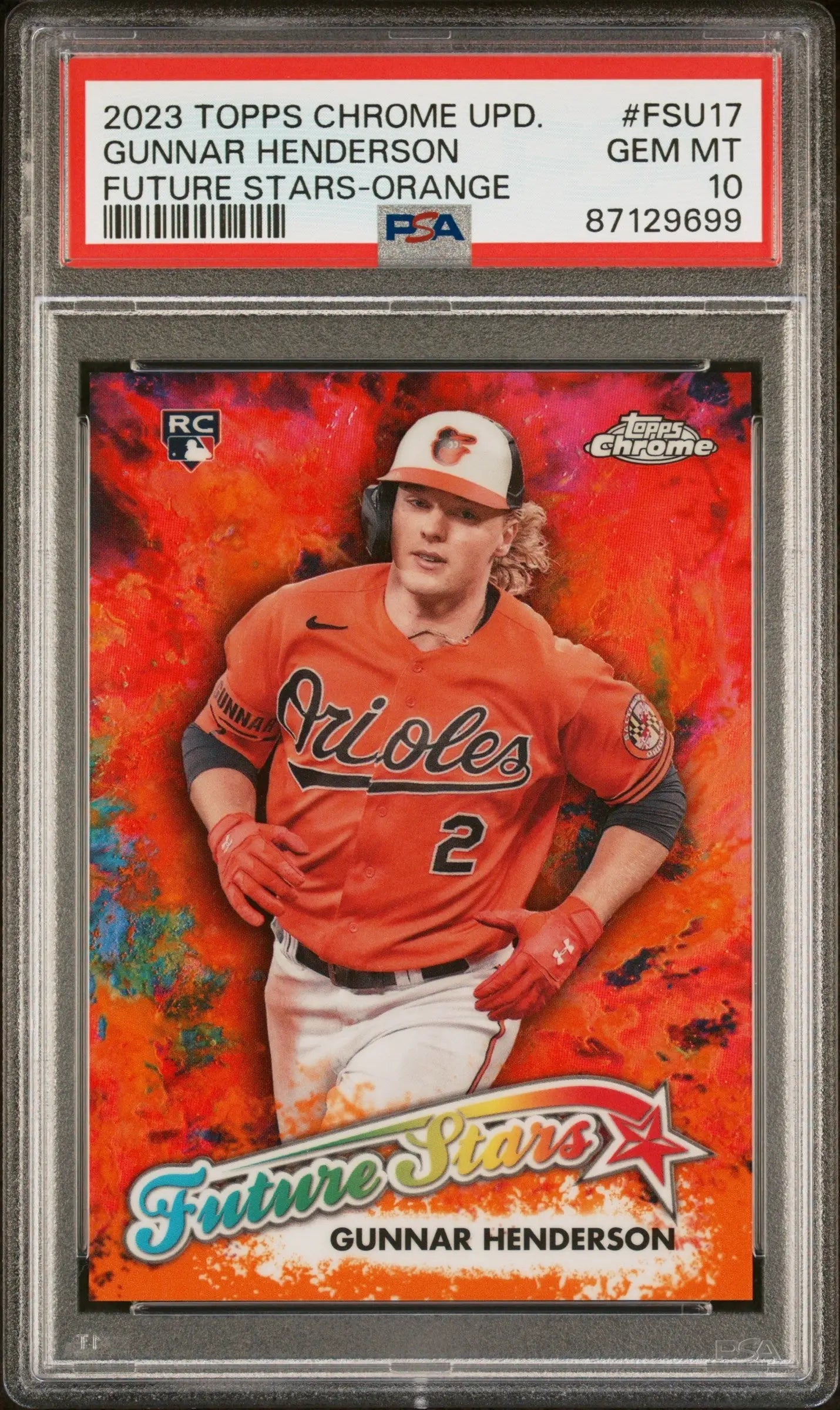 Gunnar Henderson 2023 Topps Chrome Update Future Stars Orange baseball card PSA 10