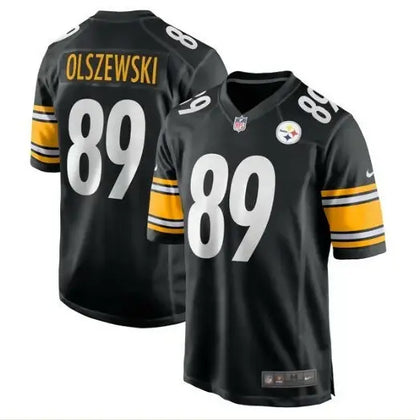 Black Pittsburgh Steelers Nike Game Player Jersey with yellow and white accents and number 89