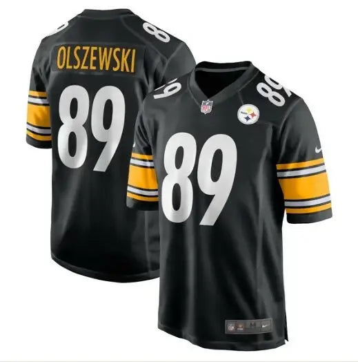 Black Pittsburgh Steelers Nike Game Player Jersey with yellow and white accents and number 89