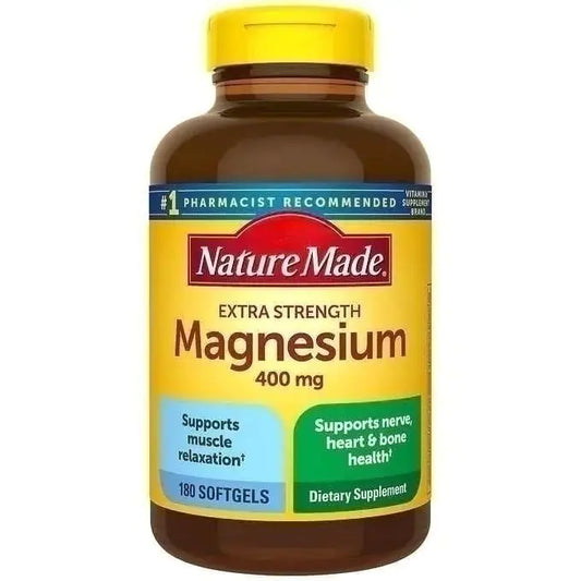 Generic Nature Made Extra Strength Magnesium 400 mg 180 Softgels Supports Muscle Relaxation Nerve Bone and Heart Health 180 Days Supply