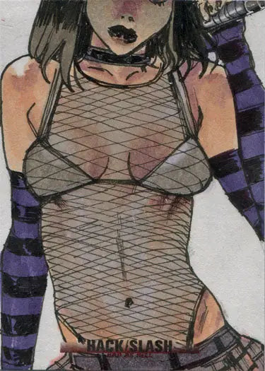 Stylized illustration of a woman in fishnet clothing from Hack Slash Bad As Hell