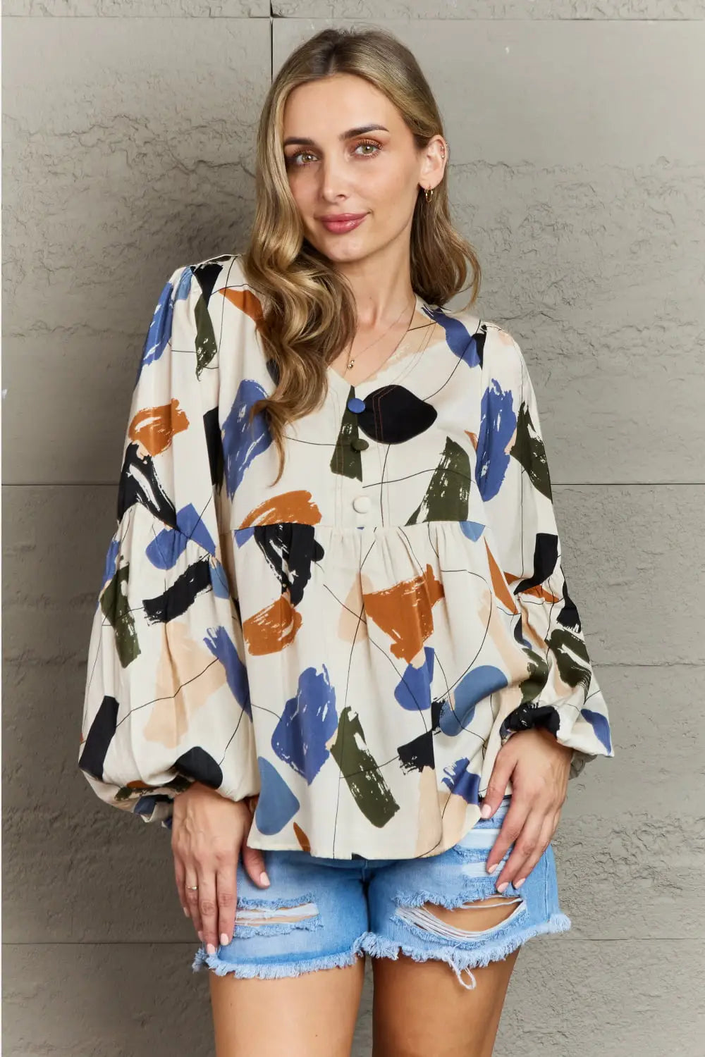 Hailey & Co Wishful Thinking Multi Colored Printed Blouse - Beige / S