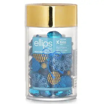 Cylindrical container of blue jewel-shaped hair vitamin heat protection capsules for fine hair
