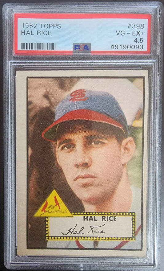 PSA-graded Hal Rice 1952 Topps baseball card showcasing St. Louis Browns player