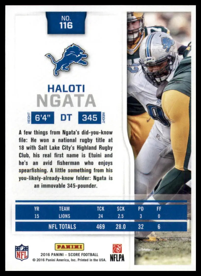 Football trading card featuring Haloti Ngata of the Detroit Lions 2016 Score #116