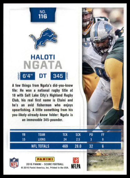 Football trading card featuring Haloti Ngata of the Detroit Lions 2016 Score #116
