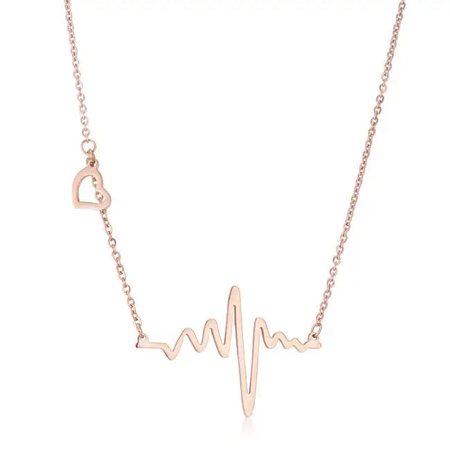 Hana Rose Gold Stainless Steel Delicate Heartbeat Necklace - Necklaces