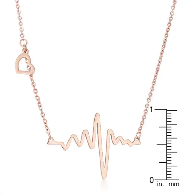 Hana Rose Gold Stainless Steel Delicate Heartbeat Necklace - Necklaces