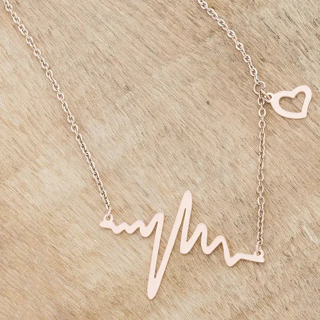 Hana Rose Gold Stainless Steel Delicate Heartbeat Necklace - Necklaces