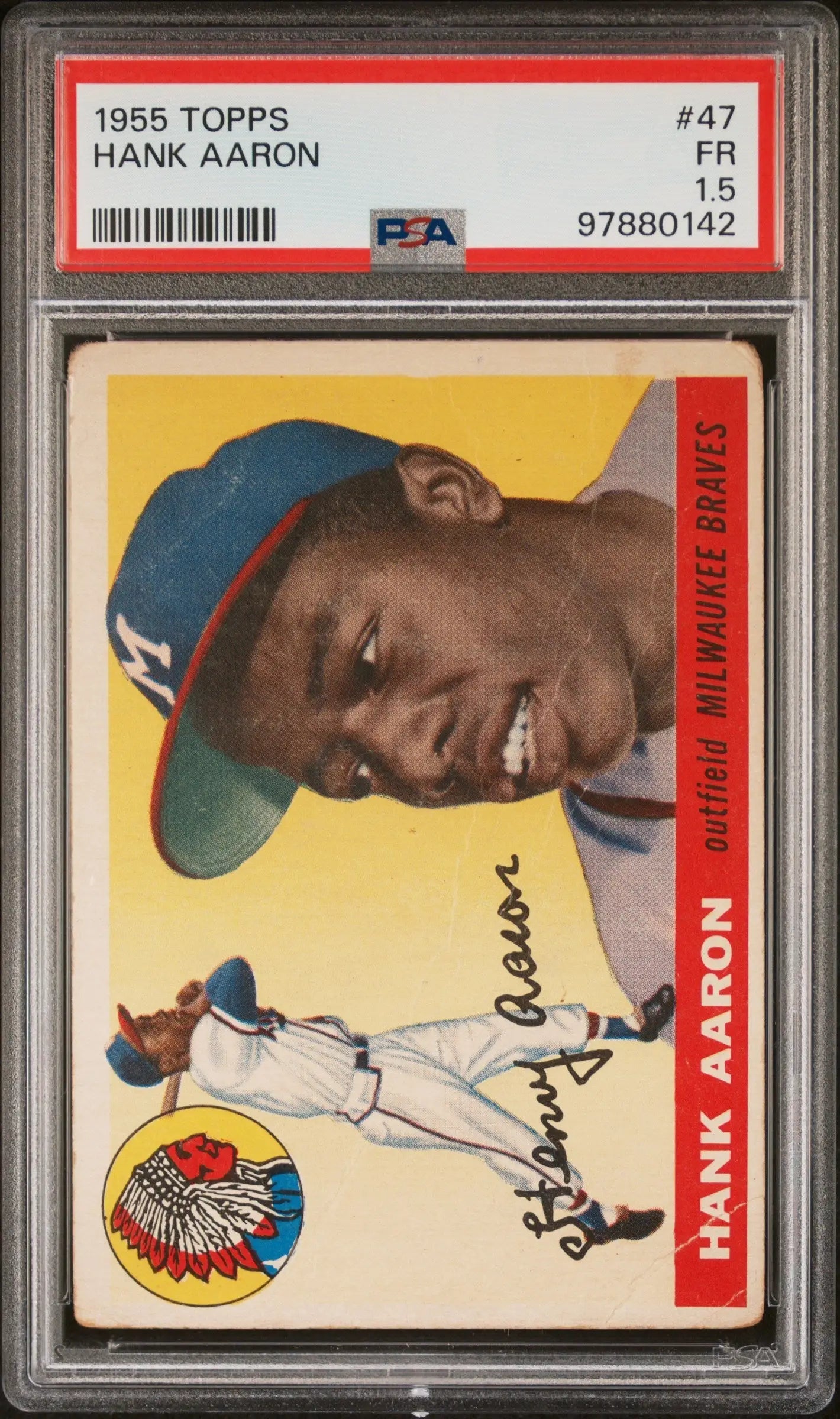 Hank Aaron 1955 Topps #47 PSA 1.5 Fair baseball card in protective holder