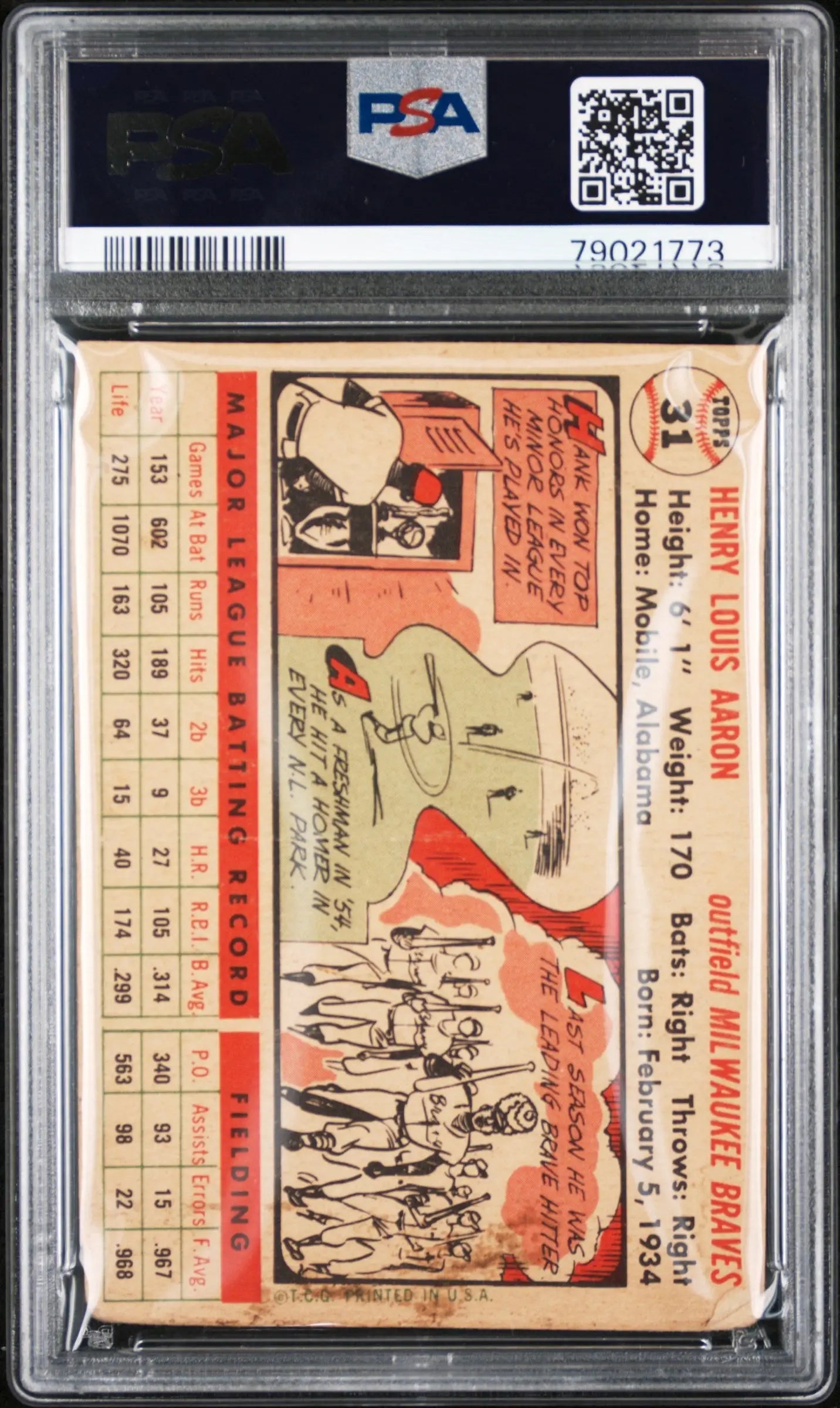 Hank Aaron 1956 Topps #31 card in PSA Authentic Altered holder with barcode