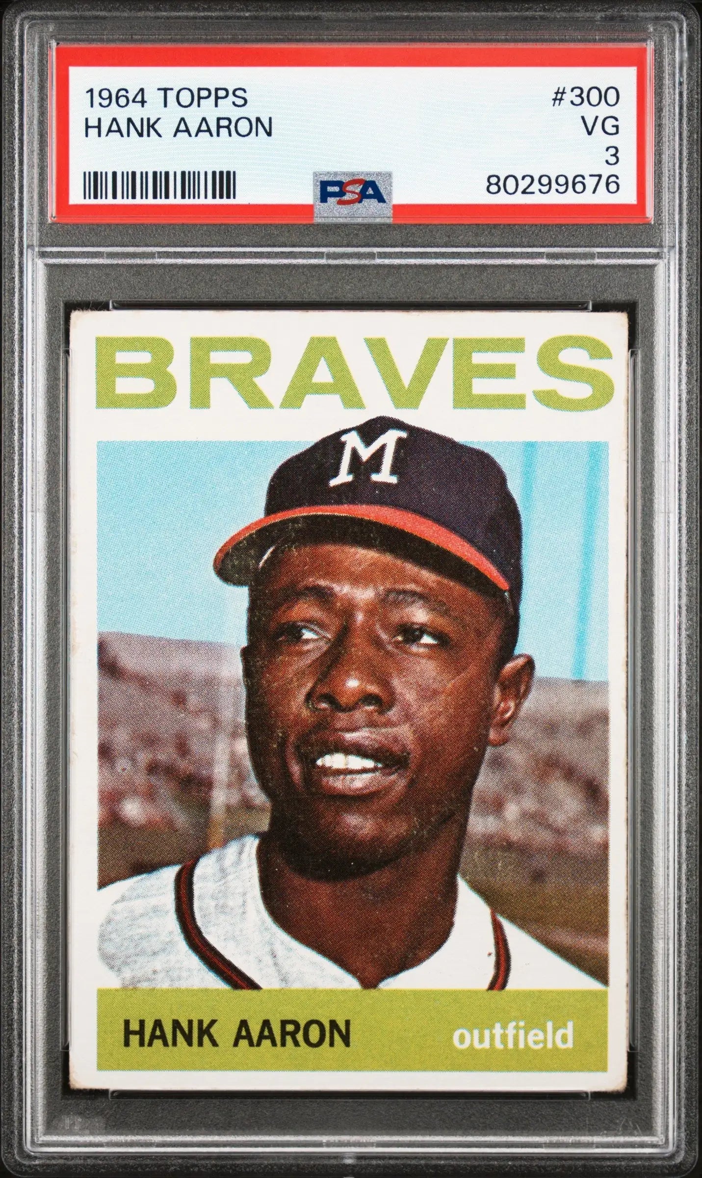 Hank Aaron 1964 Topps #300 baseball card in graded PSA 3 holder for collectors
