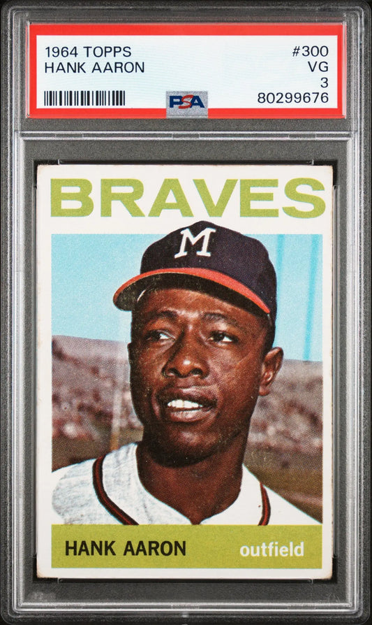 Hank Aaron 1964 Topps #300 baseball card in graded PSA 3 holder for collectors