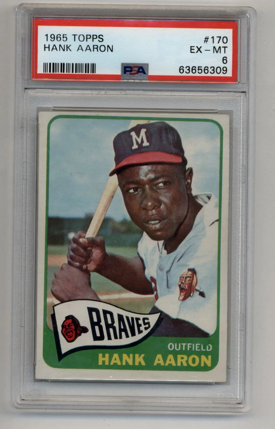 Hank Aaron 1965 Topps #170 PSA 6 Excellent Mint trading card in batting stance