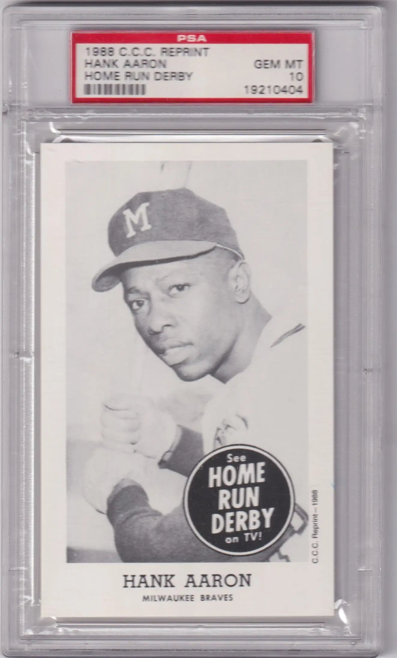 Graded Hank Aaron baseball card from Home Run Derby memorabilia collection in PSA 10 GEM MINT