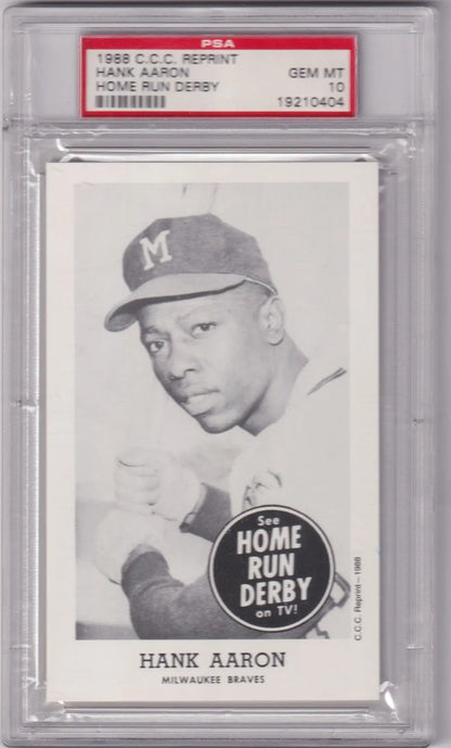 Graded Hank Aaron baseball card from Home Run Derby memorabilia collection in PSA 10 GEM MINT