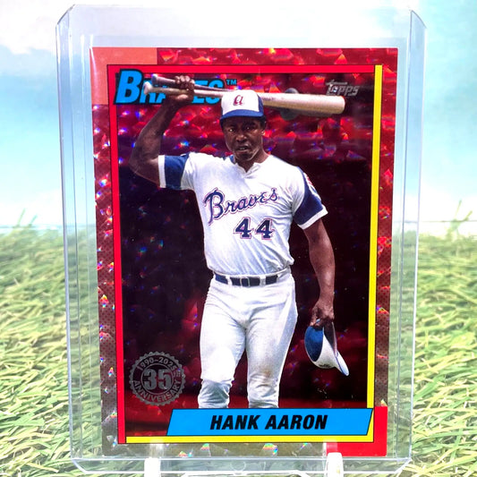 Hank Aaron Topps Series 2025 Red Crackle Foil Baseball Card 3/5 35th Anniversary