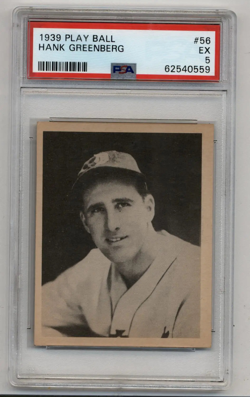 PSA-graded Hank Greenberg 1939 Play Ball #56 trading card in protective case