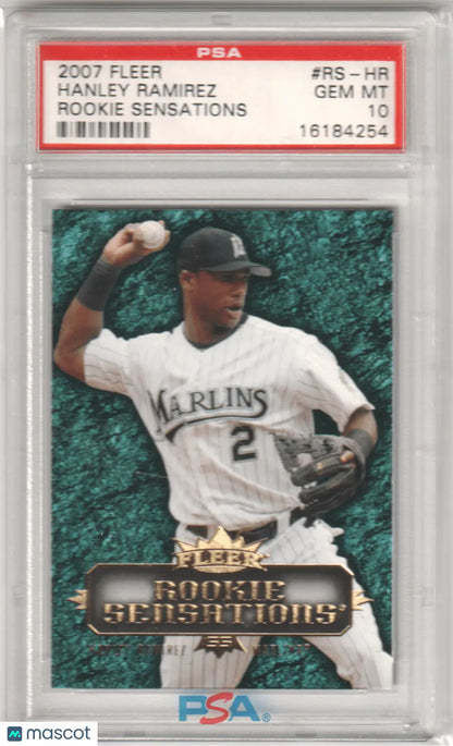 Graded Hanley Ramirez rookie card from Fleer Rookie Sensations in GEM MINT condition
