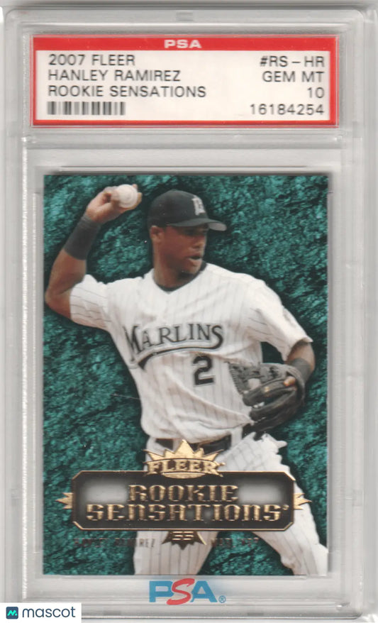 Graded Hanley Ramirez rookie card from Fleer Rookie Sensations in GEM MINT condition