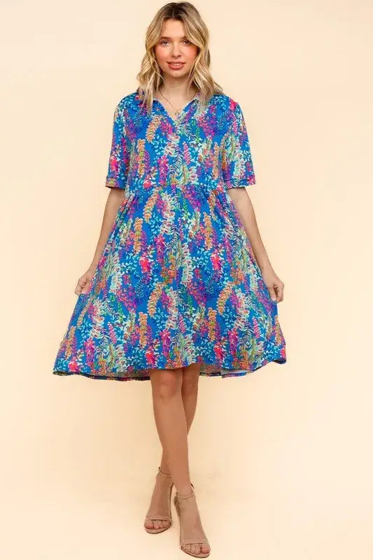 Haptics Johnny Collar Babydoll Dress with Side Pockets - Blue / S