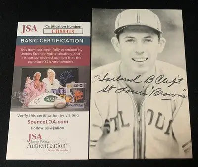 Autographed Harland Clift baseball trading card with certification, Louis Browns memorabilia