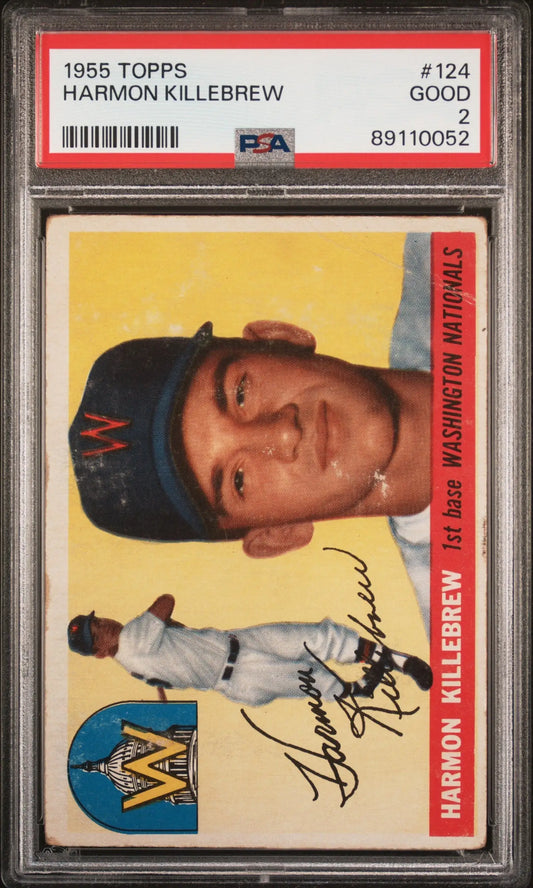 Harmon Killebrew 1955 Topps #124 trading card in graded PSA holder for collectors