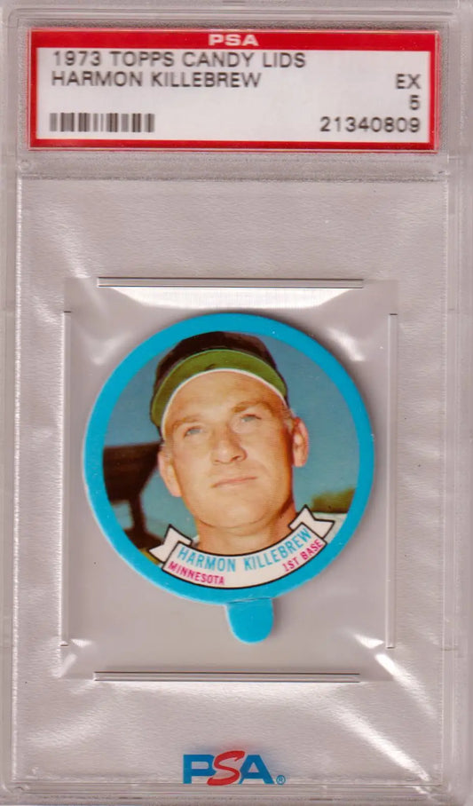 Graded 1973 Topps Candy Lids Harmon Killebrew card in PSA 5 EX condition