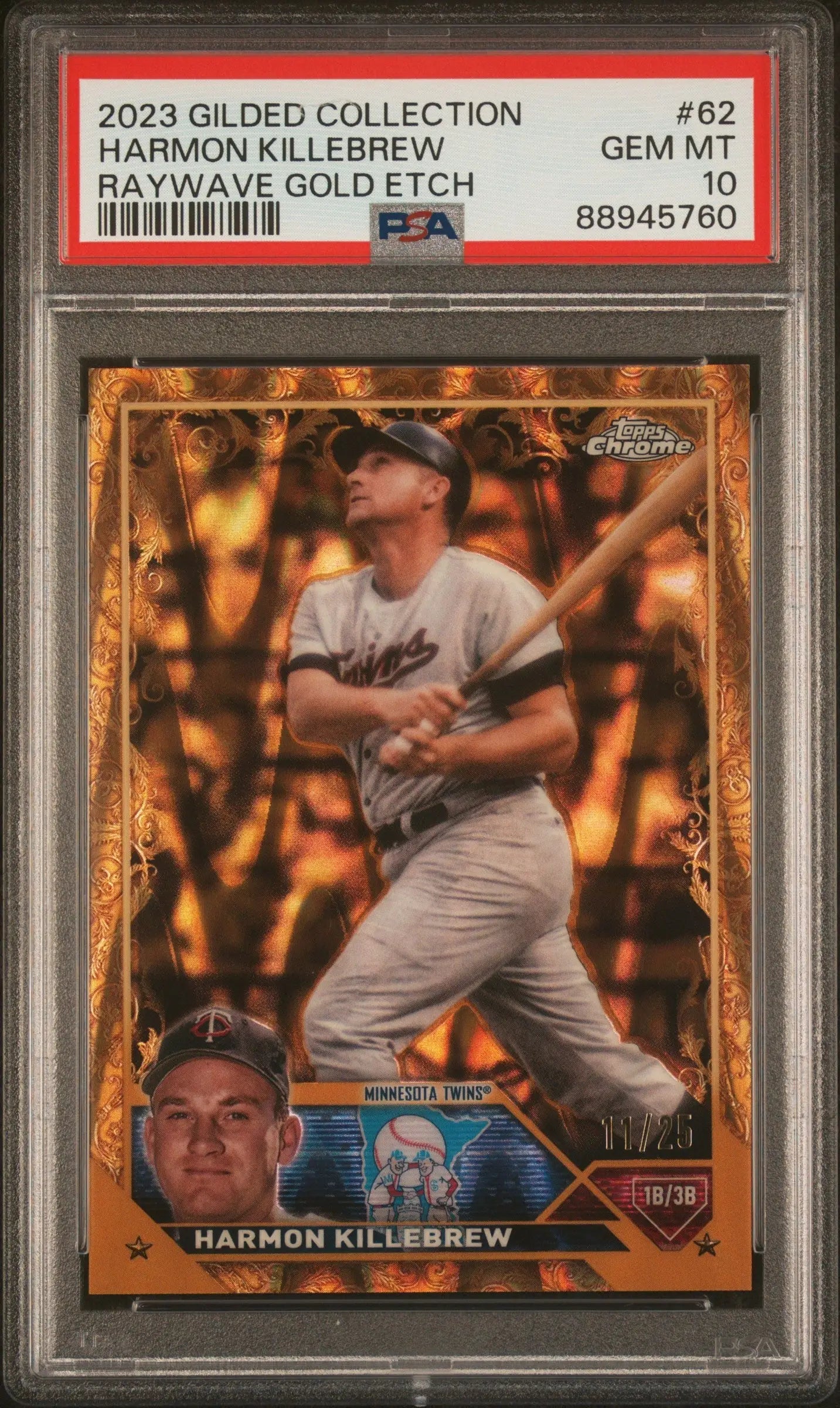 Graded Harmon Killebrew baseball trading card with Gilded Raywave Gold Etch design