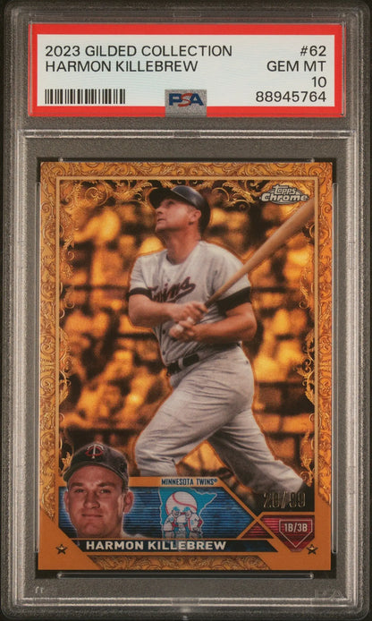 Graded Harmon Killebrew baseball card from Topps Gilded Wave Gold Etch series in PSA 10