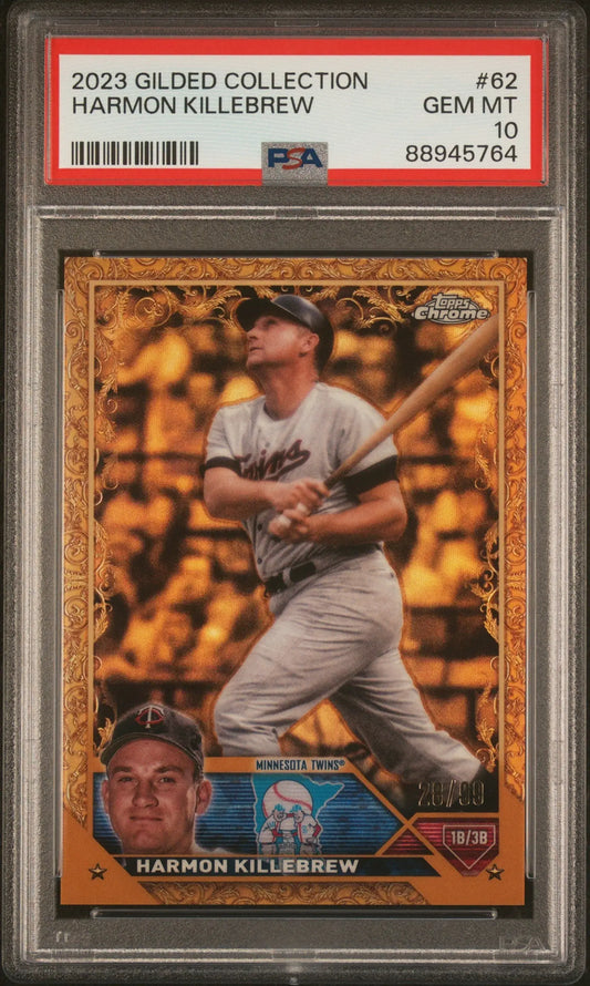 Graded Harmon Killebrew baseball card from Topps Gilded Wave Gold Etch series in PSA 10