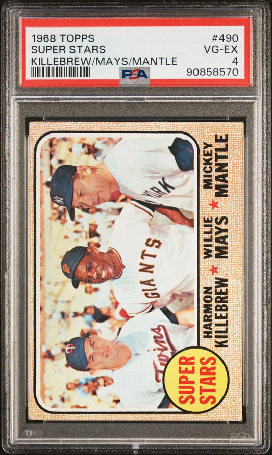 1968 Topps Super Stars Baseball Card featuring Harmon Killebrew Willie Mays Mickey Mantle