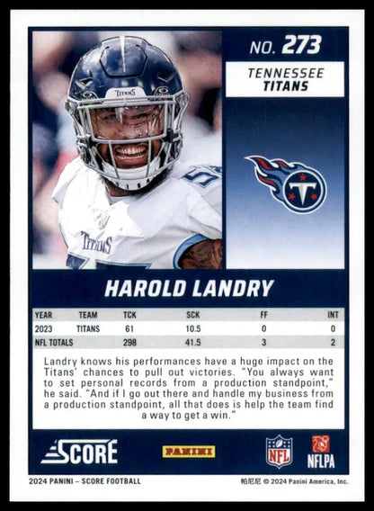 Harold Landry Tennessee Titans 2024 Score trading card displayed in product listing