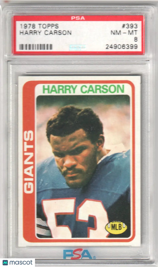Graded 1978 Topps Harry Carson football card in PSA 8 NM-MT from Columbia Hobby