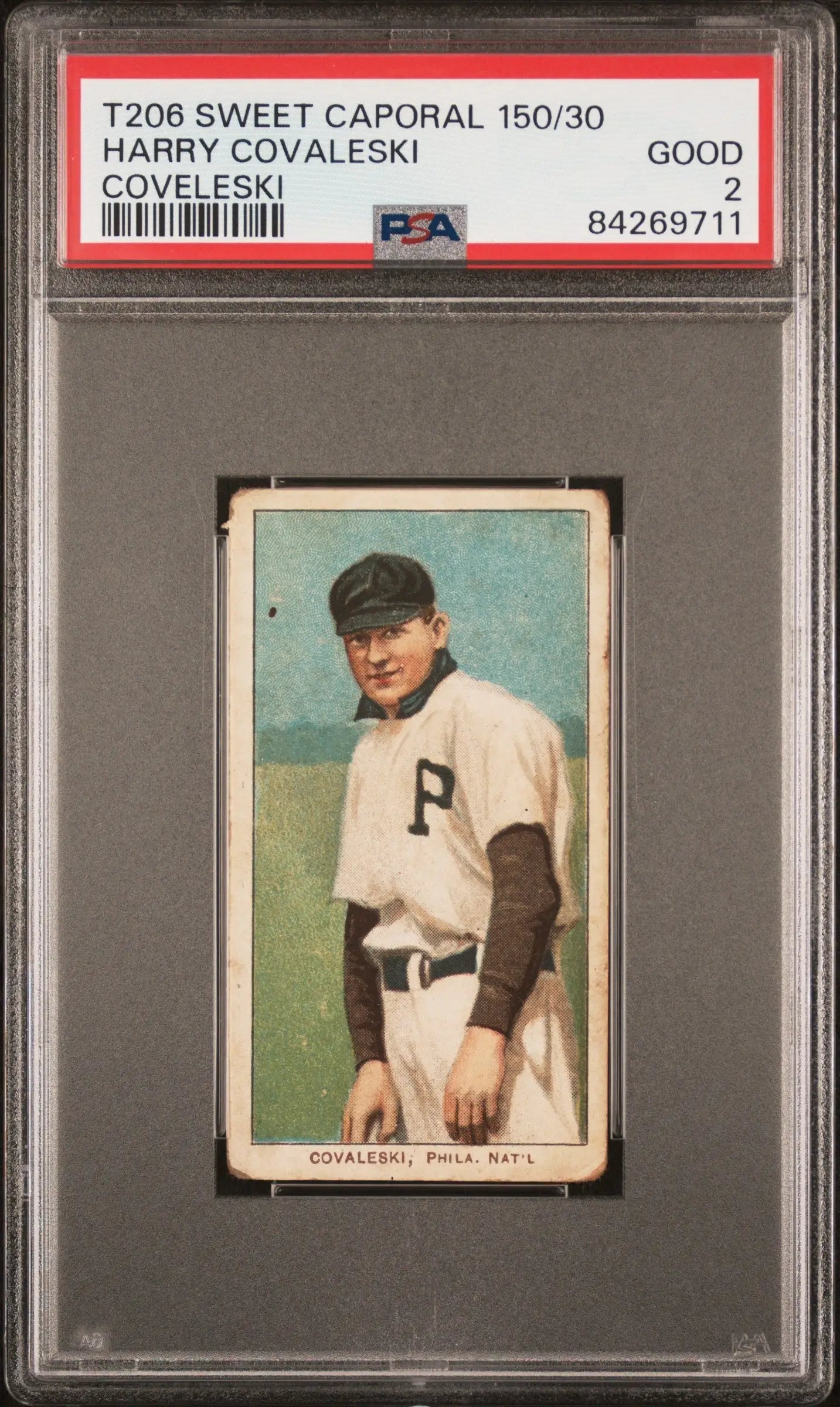 PSA-graded Harry Covaleski T206 Sweet Caporal baseball card featuring Pittsburgh Pirates player