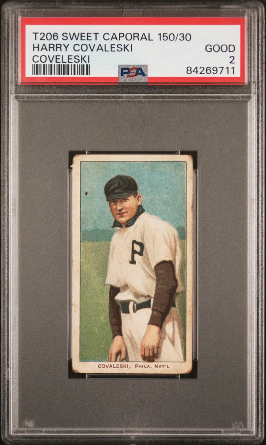 PSA-graded Harry Covaleski T206 Sweet Caporal baseball card featuring Pittsburgh Pirates player