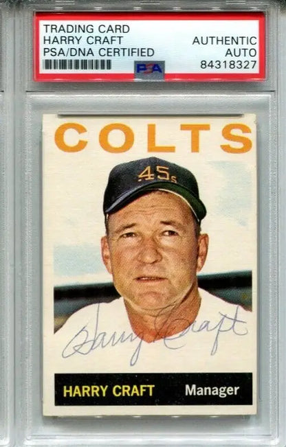 Autographed Harry Craft trading card in protective case with PSA/DNA authentication