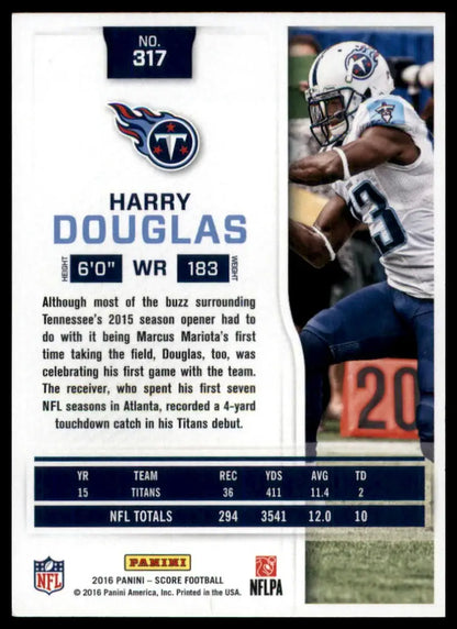 Football trading card of Harry Douglas 2016 Score Tennessee Titans with stats and photo